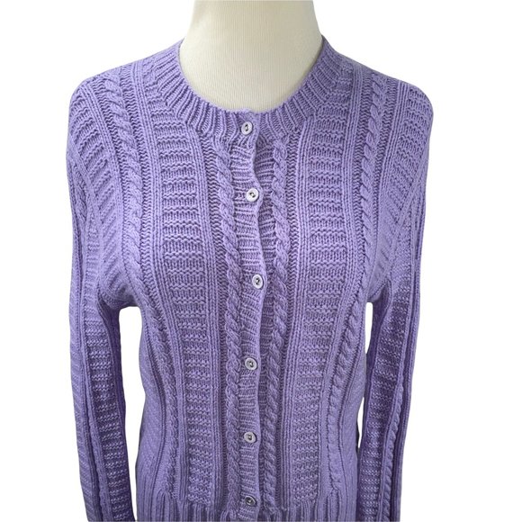 TSE Cashmere Cable Knit Purple Cardigan Sweater Size M Lightweight Button - Picture 3 of 12